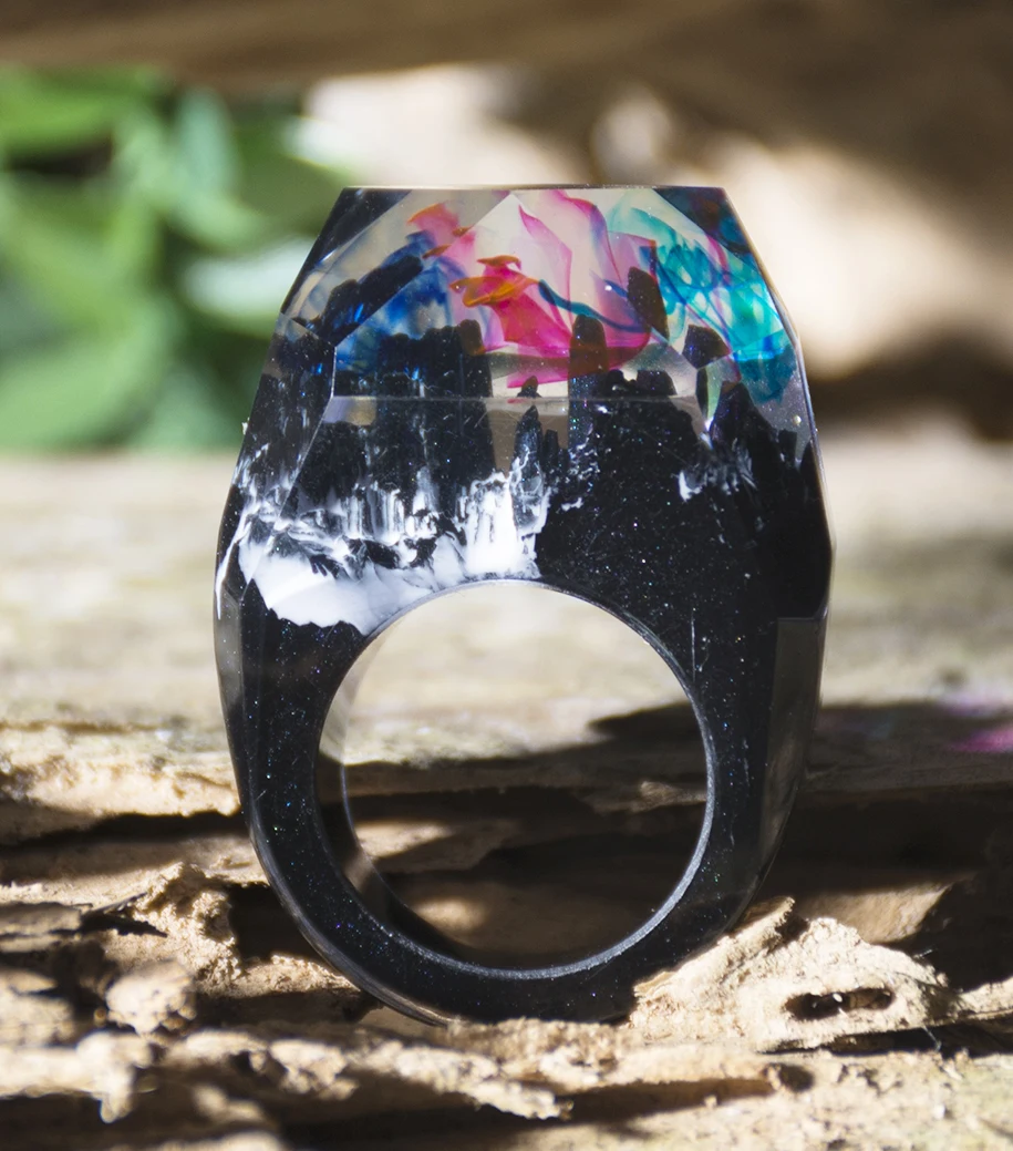 Новинка кольцо из натуральной смолы в виде цветка искусственной горной стены для