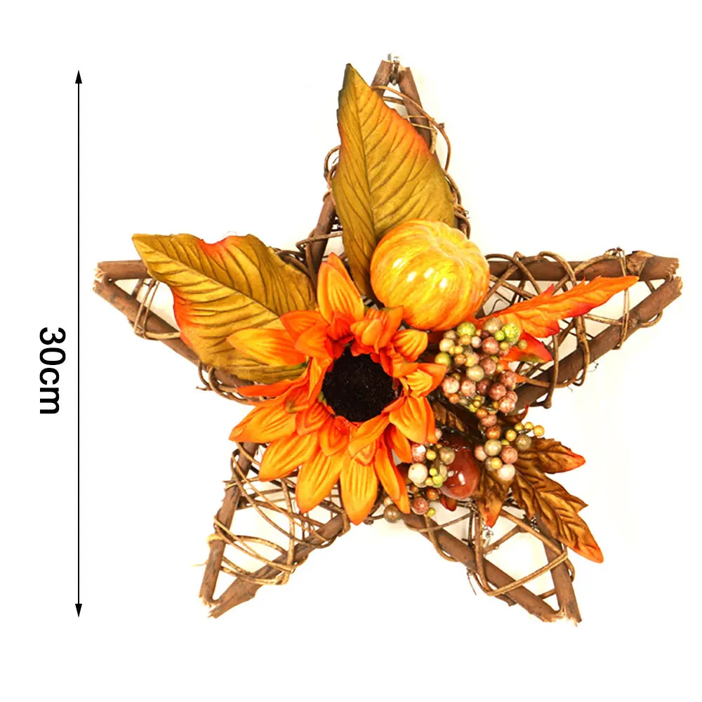 Искусственный цветок 30 см Осенний венок с деревянной звездой Подсолнухи