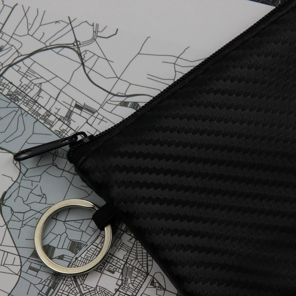 Мини-кошелек мужской из углеродного волокна на молнии с кольцом для мелочи