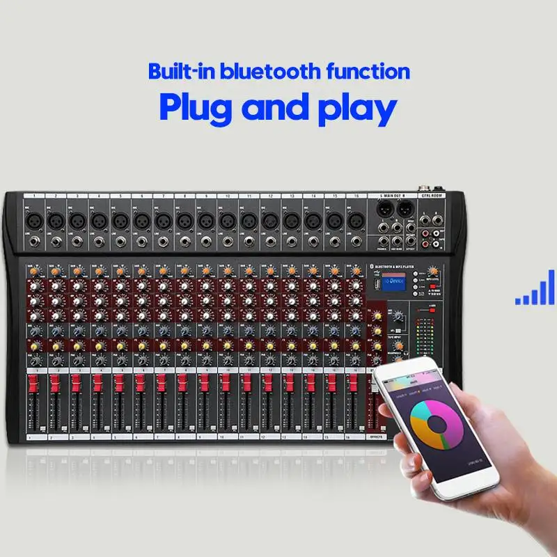 16 каналов bluetooth звук микшерный пульт запись Phantom Мощность монитор AUX дорожки караоке усилитель аудио микшер с USB