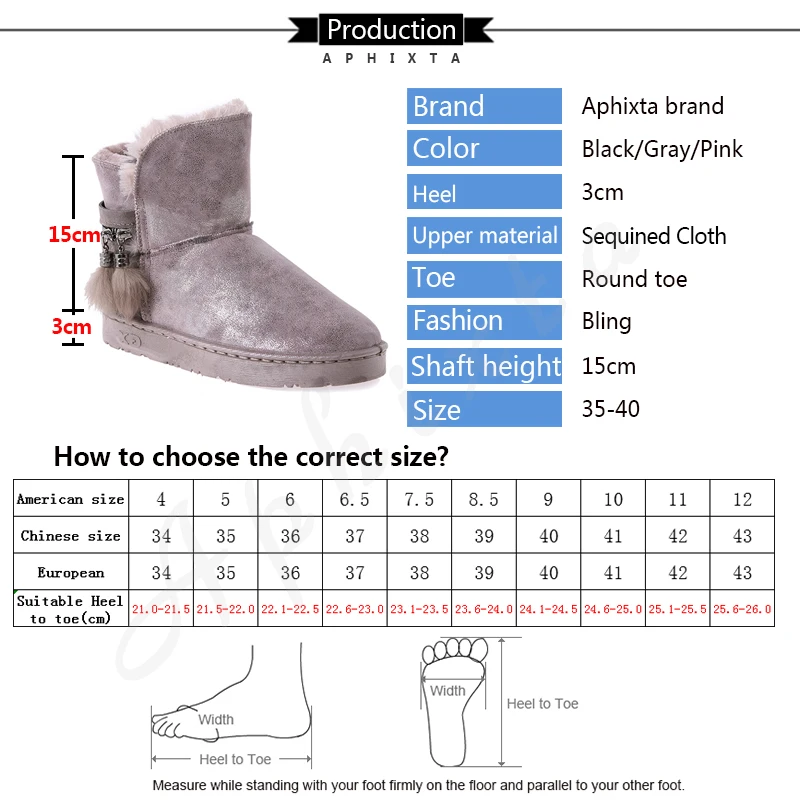 Aphixta/зимние сапоги на меху с бахромой и металлической молнией женская плюшевая