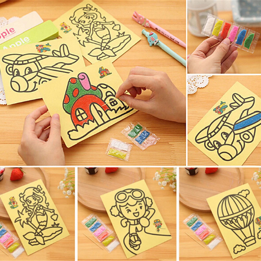 

5pcs/lot Kids DIY Color Sand Painting Art Creative Drawing Toys Sand Paper Learn to Art Crafts Education Toys for Children