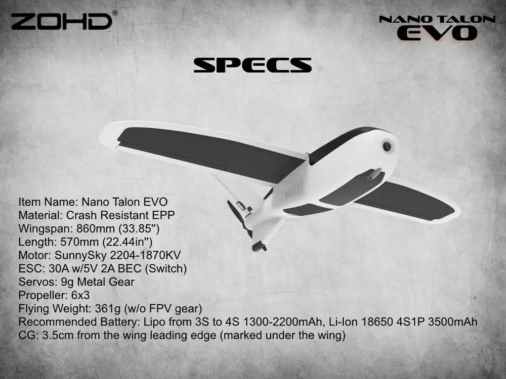 ZOHD Talon EVO 860 мм размах крыльев AIO V-Tail EPP FPV крыло RC самолет PNP/С FPV готов