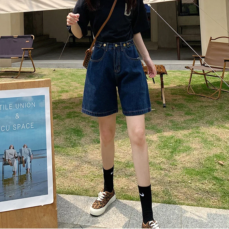 

Womens New 2021 Fit High Quality Denim Tide Female Pants Summer solid color Loose Mom Jeans Streetwea Casual Versatile Shorts
