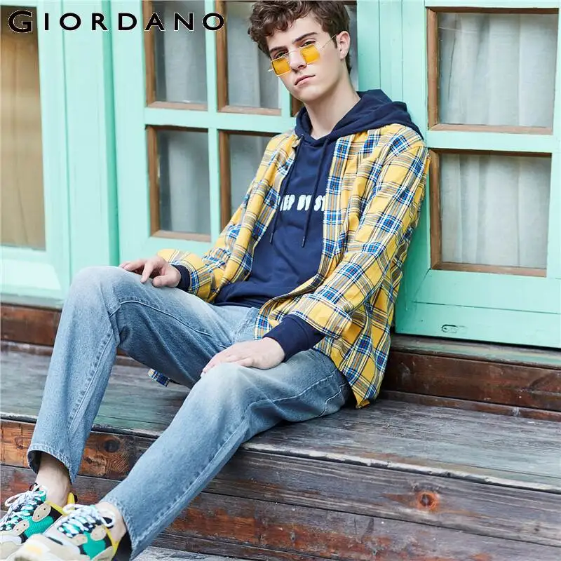 Джинсы Giordano мужские с эффектом потертости модные штаны из денима полной длины 100%