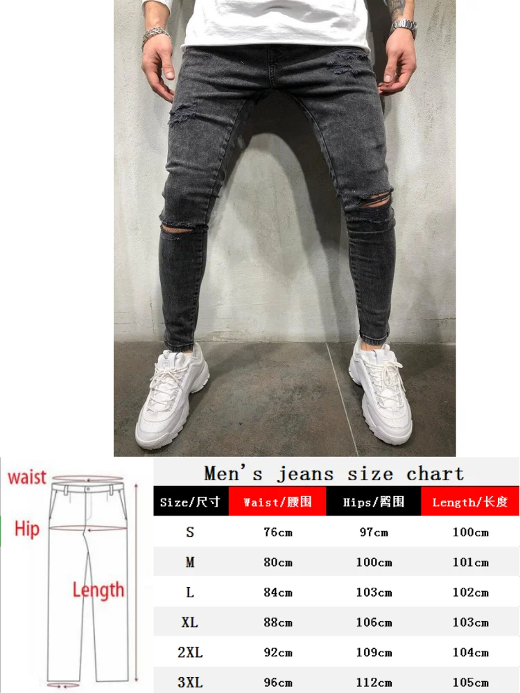 

Men Hot Ripped Skinny Jeans Man Hole Pencil Printing Elastic Force Denim Pants Hip-Hop Casual Male Jeans