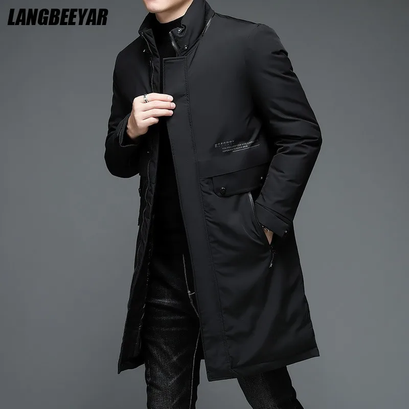 

Высокое качество, новая брендовая дизайнерская Повседневная модная зимняя утепленная длинная Мужская парка, ветровка с капюшоном, верхняя ...