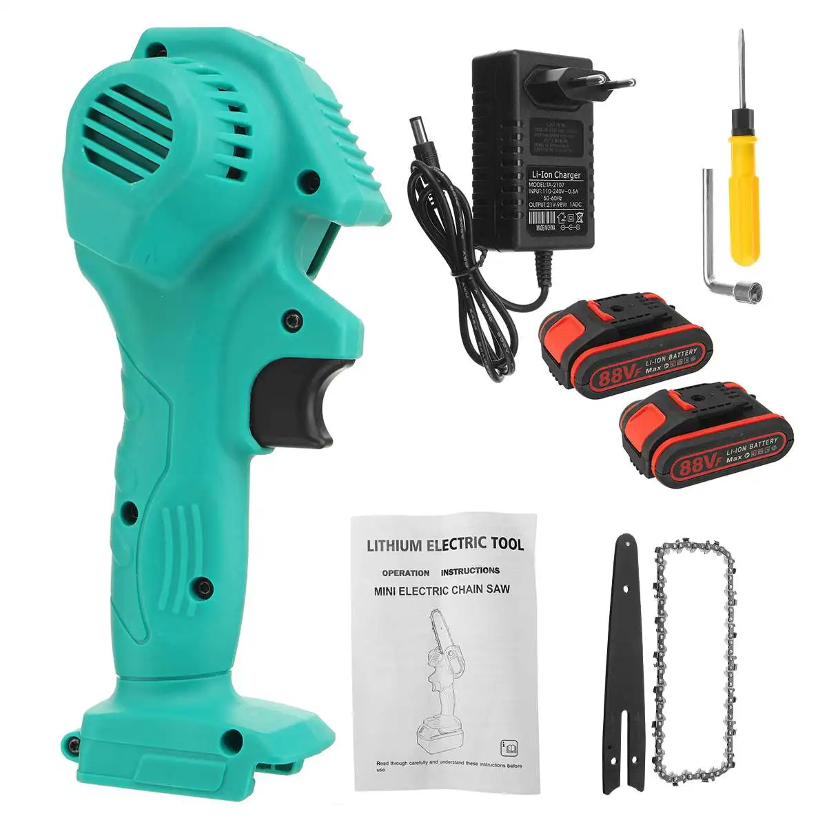 

6 Inch 88V 3000W Electric Chain Saw Cordless Pruning Saw Garden Logging Pruning Shears Tools Woodworking Cutter with 2 Battery