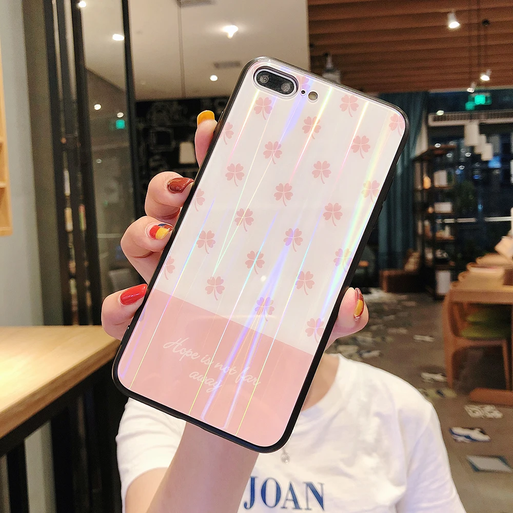 Стеклянный чехол Aurora для Redmi Note 7 с четырехлистным клевером Mi8 8se 8lite MI9 мягкий из