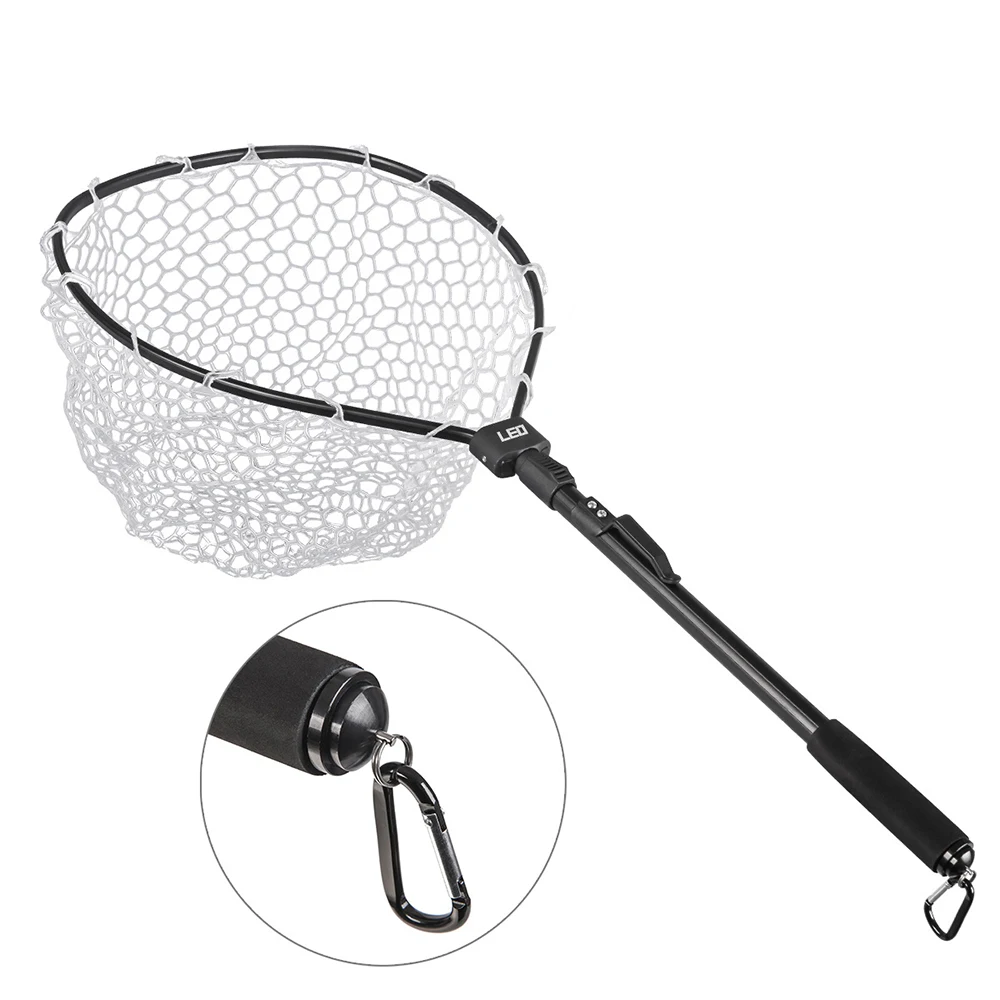 

Fishing Landing Net Foldable Triangle 85cm Aluminum Alloy Telescopic Folding Retractable Handle Pole 26cm Depth Rubber Dip Net