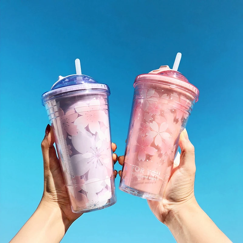 Creative Plastic Water Cup Tumbler With Lid And Straw Insulated Double Wall Reusable Leakproof Travel |