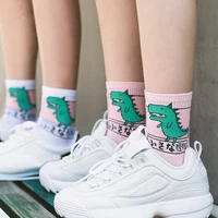 new fashion spring women girls hip hop long cotton socks funny cartoon dinosaur japanese characters high quality calcetines