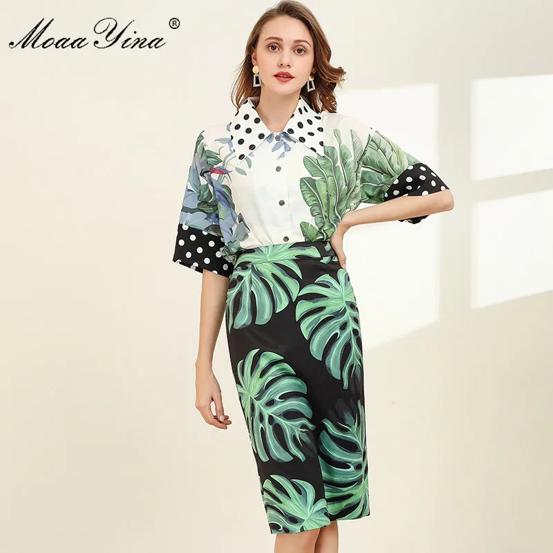 Женский дизайнерский комплект MoaaYina Весенняя рубашка с коротким рукавом + юбка