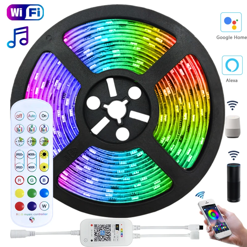 

Умная Светодиодная лента, музыкальный Wi-Fi контроллер RGB 2835 5050 5 м/10 м/15 м/20 м, водонепроницаемая войлочная осветительная лента DC12V, ФИТА, украше...