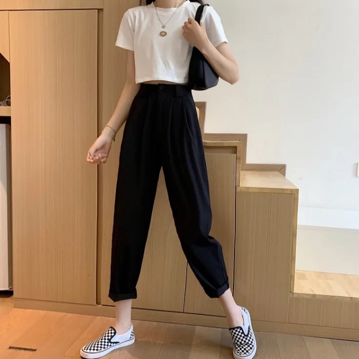 

2021 Spring and Autumn Korean Style New High Waist Slimming All-Matching Straight Wide Leg Suit Casual Pants Women's Elegant