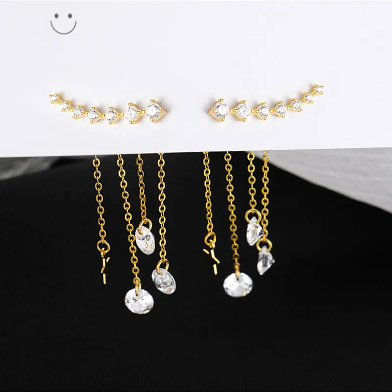 

YC4952E 925 Silver Fashion Temperament Light Luxury Zircon Tassel Earrings Party Gift Evening Woman Jewelry Stud Earrings