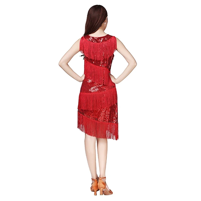 

Woman Latin Dance Dress Stage Performance Party Sequins Tassel Sexy Sleeveless Cha Cha Samba Rumba Competition Dresses