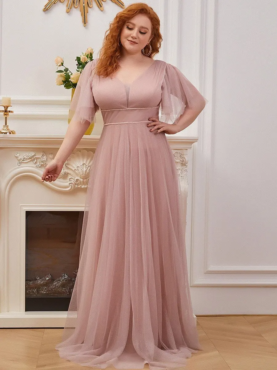 

Plus Size Bridesmaid Dresses Classic V-Neck Tulle Wholesale Ever Pretty 2022 Evening Dress With Deep V Neck Vestidos De Gala