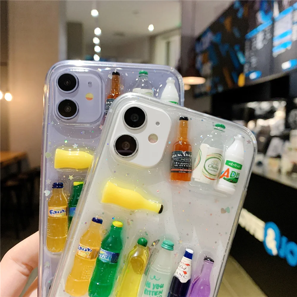 Cute 3D Crystal Summer drink sprite beverage bottle Phone Case For iPhone 11 Pro X XS MAX Xr 7 8 Plus SE2 Shochu beer Cover