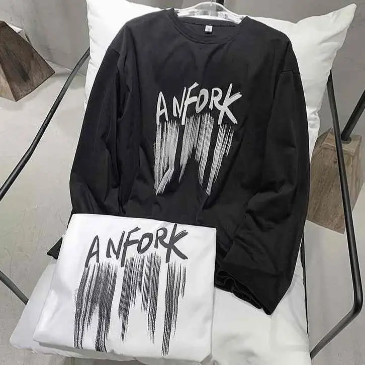 

Autumn Hong Kong Style Cotton Long-Sleeved T-shirt Men 's Trendy Student Loose All -Matching Korean Style Ins Top Men Base T- sh