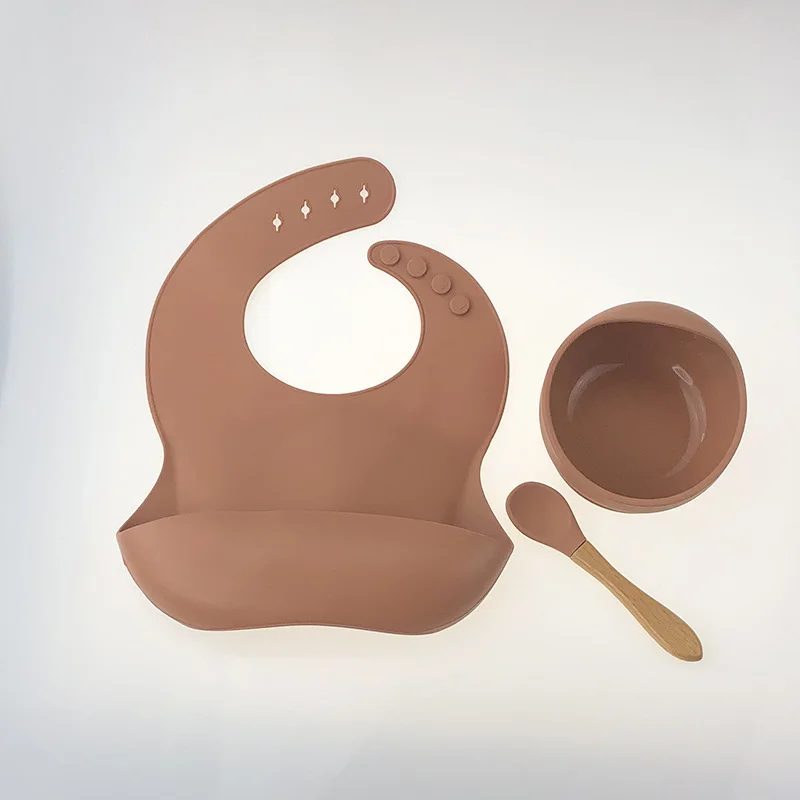 

Safe and harmless 3Pcs/Set Baby Tableware Set Newborn Silicone Bibs+Dinner Plate Bowl+Spoon Dishes Silicone Toddler Feeding