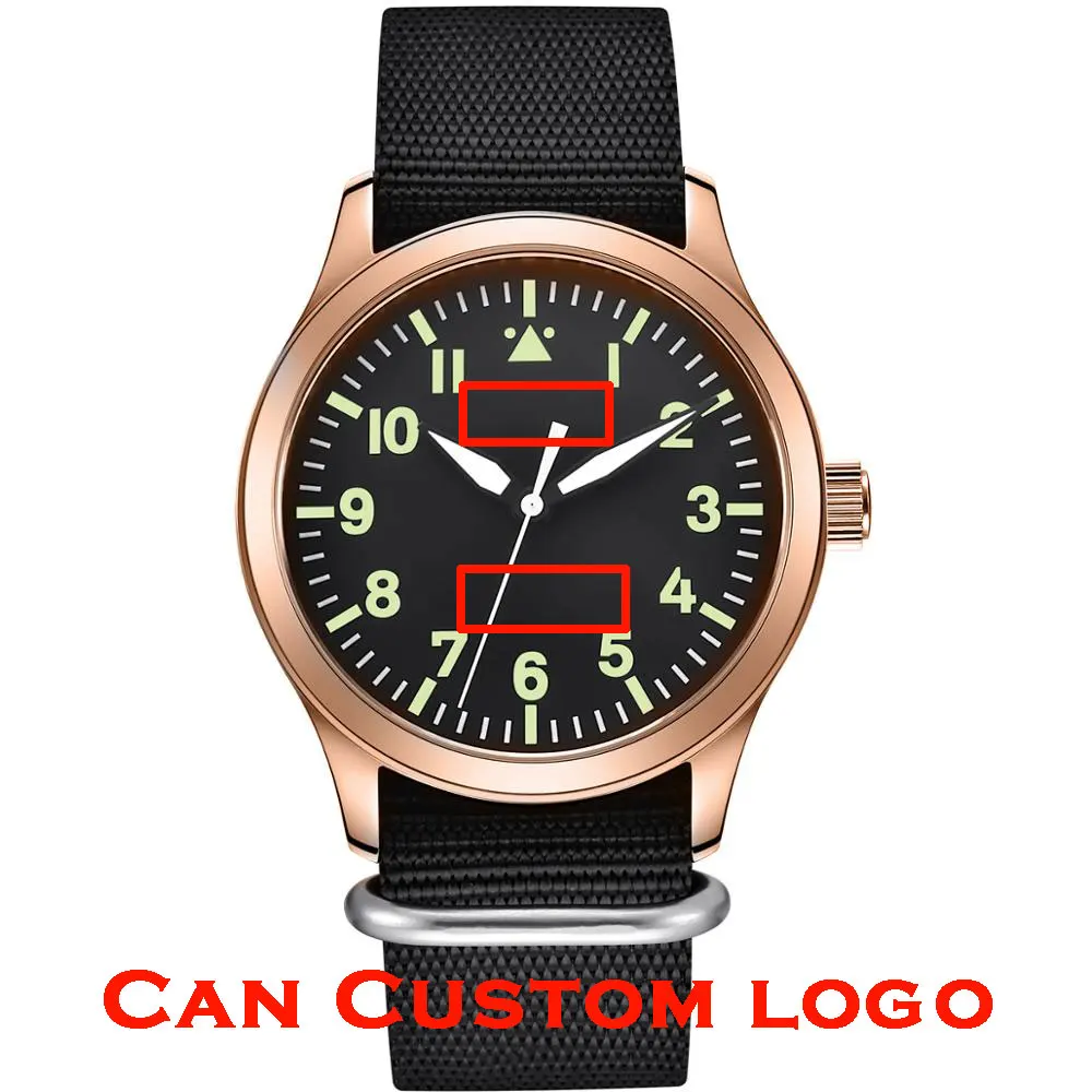 Sterile Dial Mens Watch 42mm Rosegold Case Automatic Seagull 1612 Miyota8215 Military Geen Luminous Waterproof  Mechanical