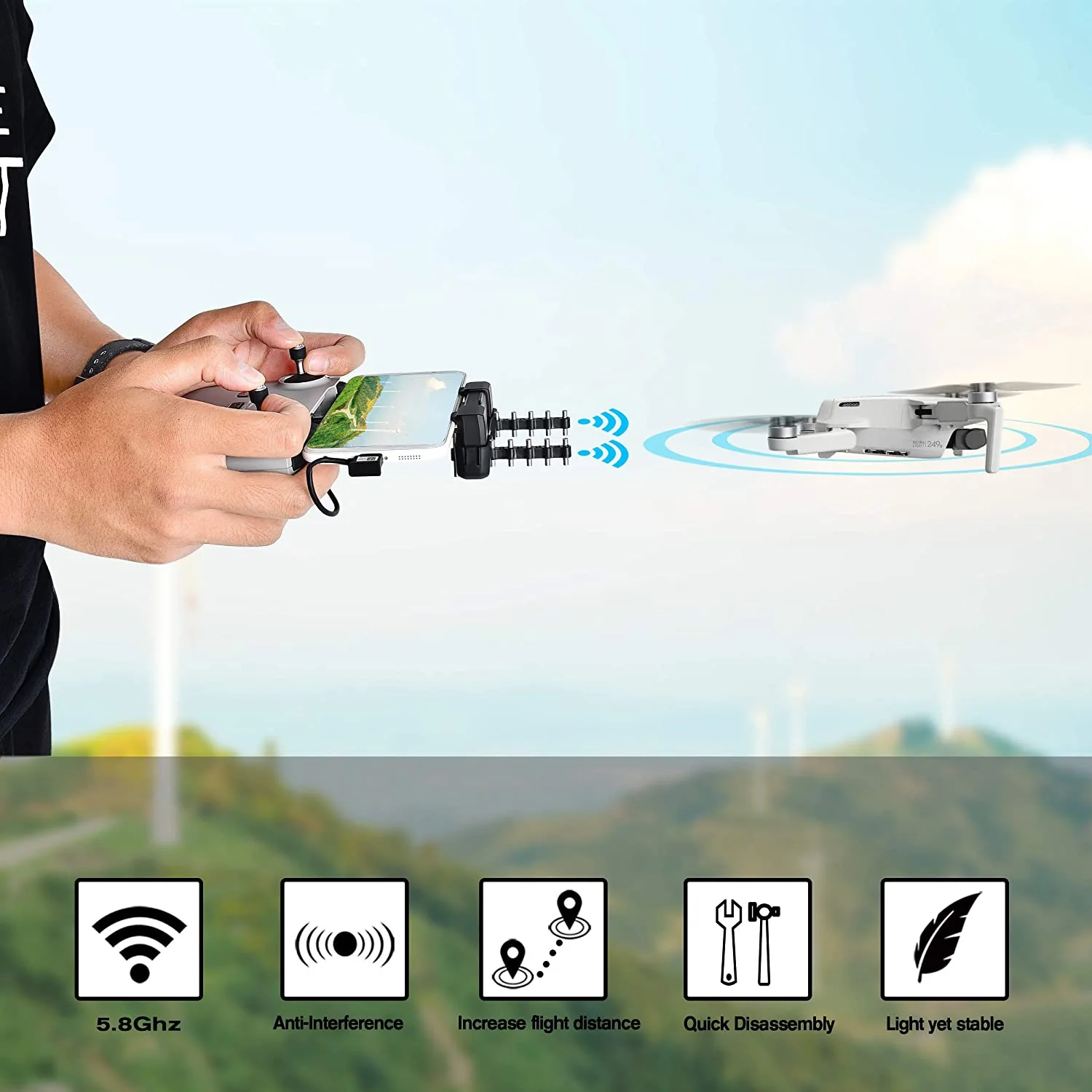 STARTRC DJI Mavic Mini 2 Signal Booster Yagi Antenna Remote Controller Range Extender Amplifier For DJI Mavic Air 2/2S 2.4/5.8G