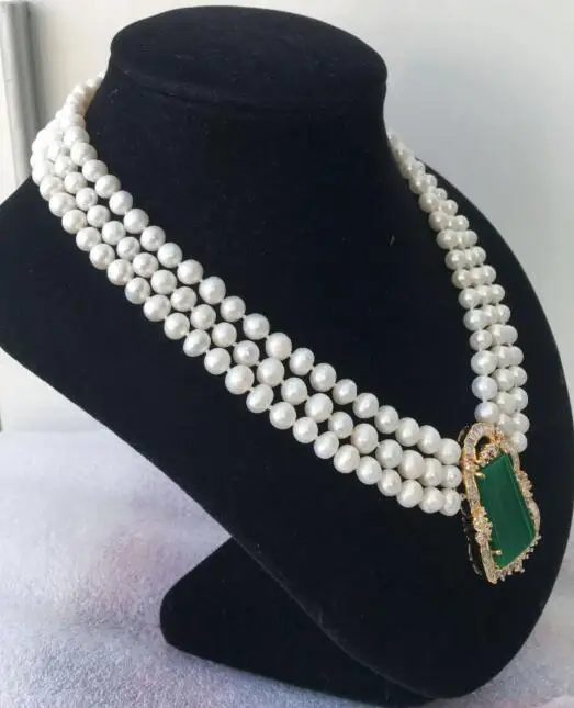 

Лидер продаж, новое многослойное ожерелье из натурального белого пресноводного жемчуга 6-7 мм, аксессуары из искусственного бриллианта и нефрита, модные украшения