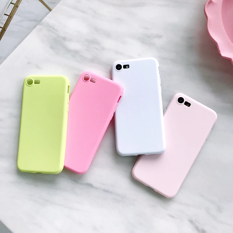 Однотонный чехол конфетный для iPhone 5 5S 5SE 6 6S 7 8 Plus X простые ультратонкие мягкие