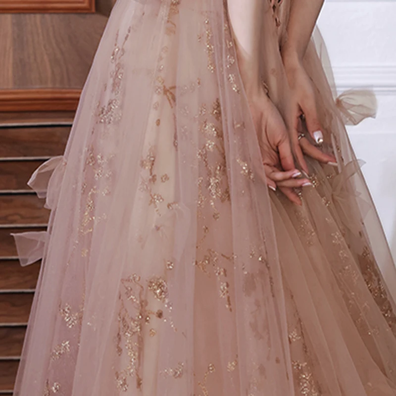 

Sequins Appliques Evening Dress Sleeveless Elegant V-Neck New Pleat Floor-Length Lace Up A-Line Woman Formal Party Gowns A1050