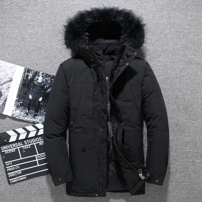 Пуховик мужской с воротником из натурального меха водонепроницаемая и