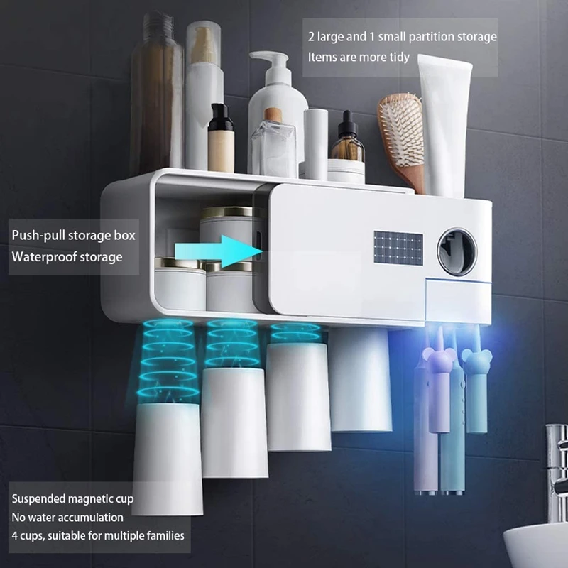 

Wall Mounted Toothbrush Holder,with Automatic Toothpaste Dispenser, Light Energy Charging,ElectricToothbrush Organizer