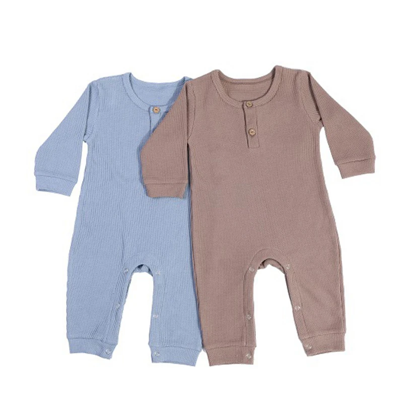 Newborn Unisex Baby Boys Girls Romper Solid Color Long Sleeve One-Piece Jumpsuit Bodysuit Clothes 3-24M