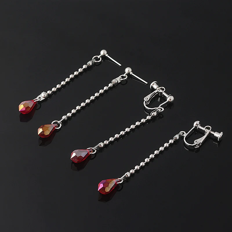 Женские/мужские серьги Hunter X клипсы в форме капли с кристаллами для косплея