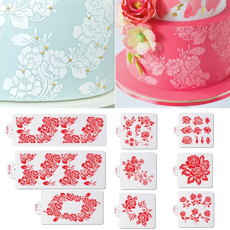 

30 Styles Cake Stencils Flower Spray Stencils Mould Fondant Template Plastic Valentine's Day Cake Decor Home DIY Bakery Tools