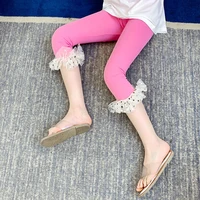 girls leggings 2021 summer style childrens lace bow calf length baby mesh spliced bow lace leggings kids pants