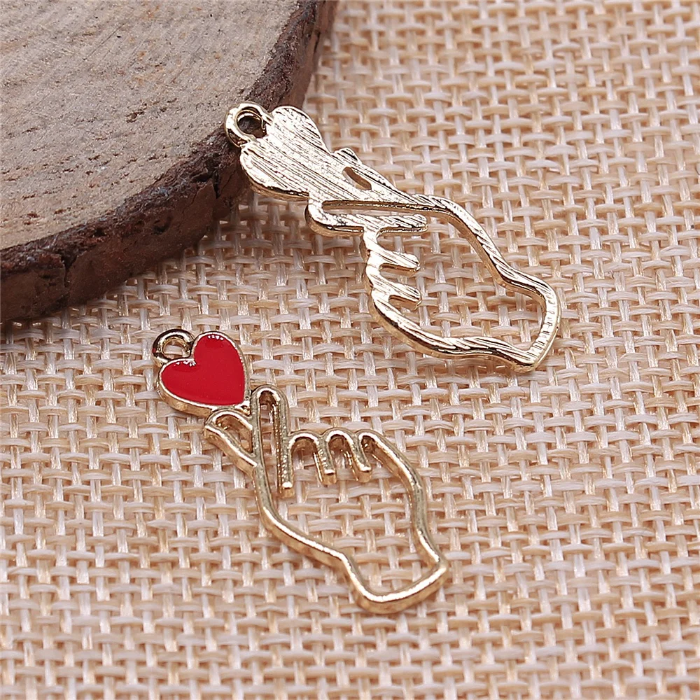 

5Pcs 10x28mm Kc Gold Color Love Heart Gesture Charms Antique Jewelry Making DIY Handmade Craft