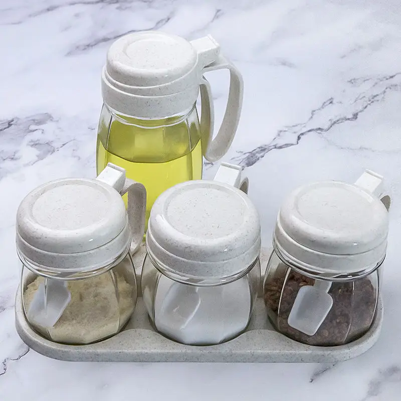 Kitchen Glass Seasoning Box Oil Pot Jar Bottle Soy Sauce Vinegar Salt Shaker Sugar Spice | Дом и сад