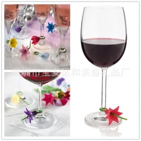 pack of 6 colors wine charm stem wine glasses tags or marker with lily flowers flower shape silicone gel eco friendly stocked