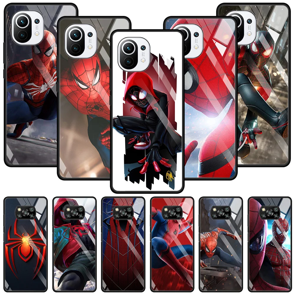 

Glass Case For Xiaomi Poco X3 NFC X3 M2 Pro X2 F3 for mi note 10Lite 10Pro 11 10 10T Lite 9T 11 Ultra Fundas Spider-Man