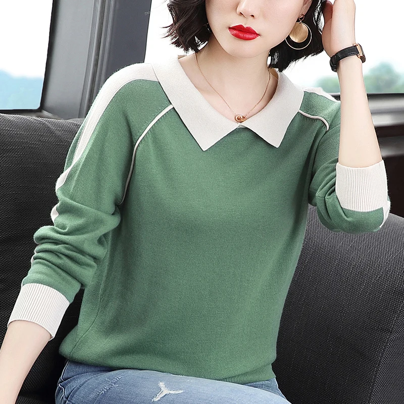 

Женский трикотажный пуловер с длинным рукавом, 2021