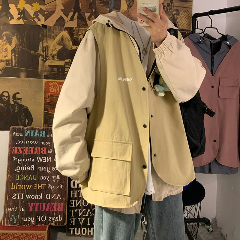 

Осень 2021, повседневная мужская куртка Neploha с капюшоном, свободные выгодные пальто, бейсбольный костюм унисекс в стиле Харадзюку, верхняя оде...