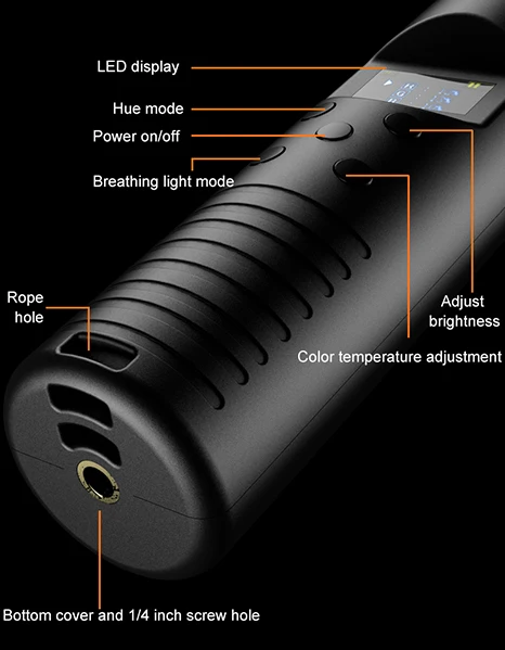 Портативный светодиодный светильник PD36 3000K-6500K RGB CRI95 + Ice Stick в форме стержня для