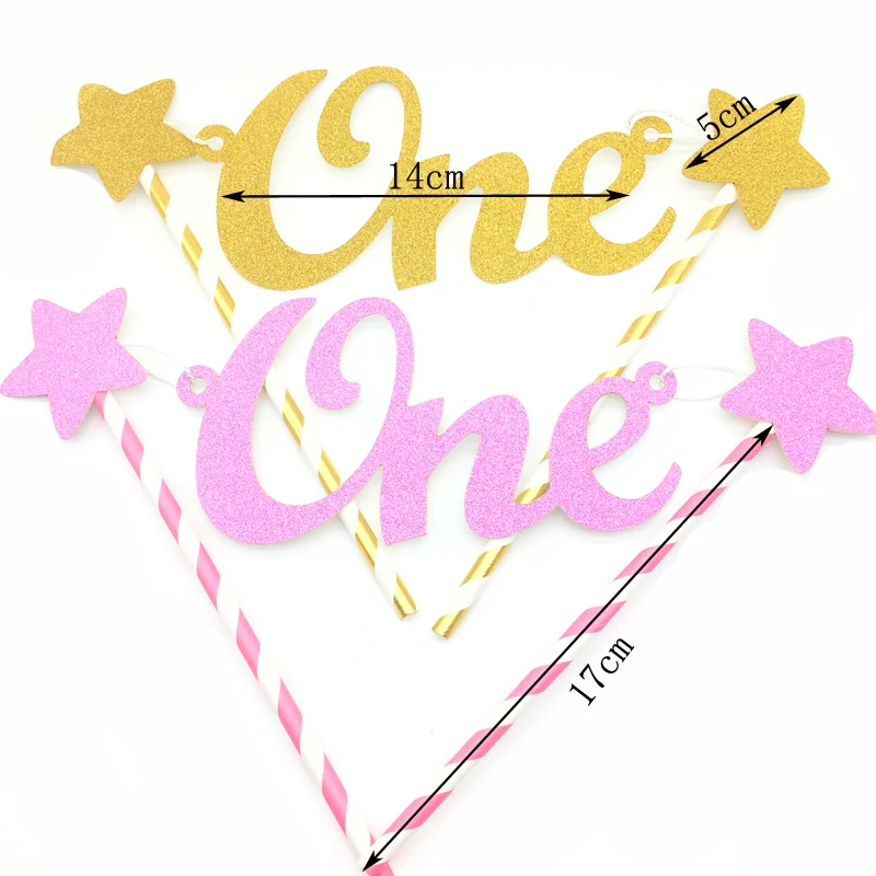 Baby 1st Happy Birthday Cake Topper Letter One Glitter Star Flag Toppers Straws Bunting Banner Party DIY Crafts Decor | Дом и сад