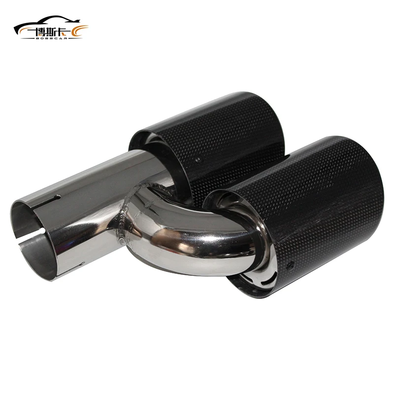 1pcs exhaust pipe silencer tail throat H-shaped carbon fiber bright double outlet 304 stainless steel flared SZ011 | Автомобили и