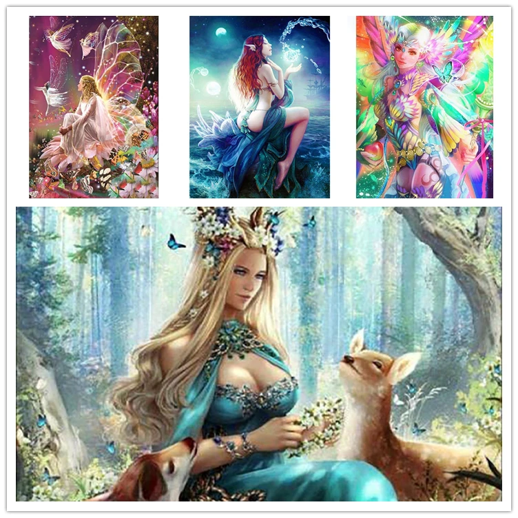 Стразы мозаика эльфы луна бриллиантовая вышивка Фэнтези эльф королева девушка