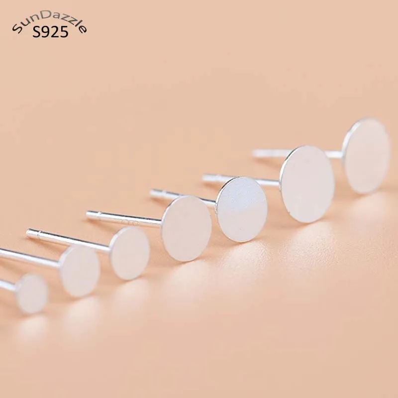 10pcs Real Solid 925 Sterling Silver Earring Stud Needle Post Flat Base Pins 3~8mm Silver Settings DIY Jewelry Making Findings