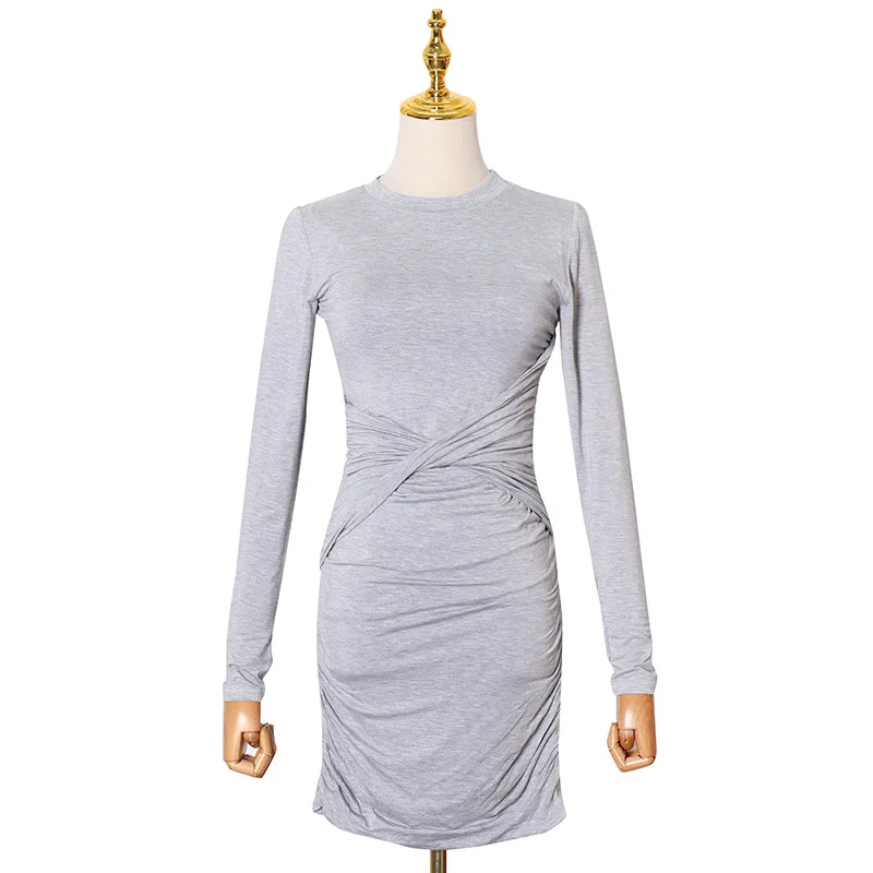 

Vogue of new fund of 2021 autumn elegant contracted cross winding round collar cultivate one's morality short dresses