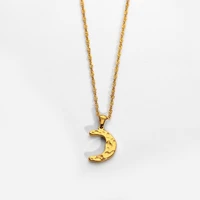 2022 plated gold color hammered effect 316lstainless steel crescent pendant necklaces for women girl waterproof jewelry gift
