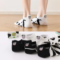 5 pairs of 5 colors black and white striped jacquard short socks ladies shallow mouth summer thin cartoon milk cute and sweet
